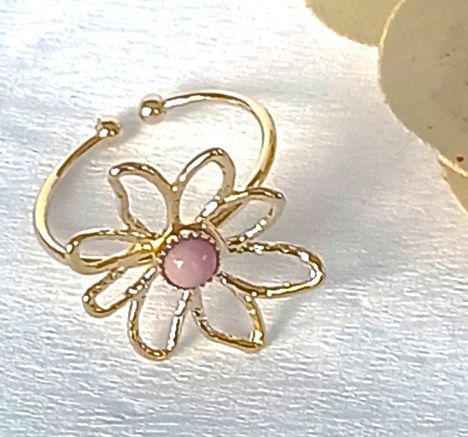 Bague-acier-ajustable-Pendentif-fleur-rose