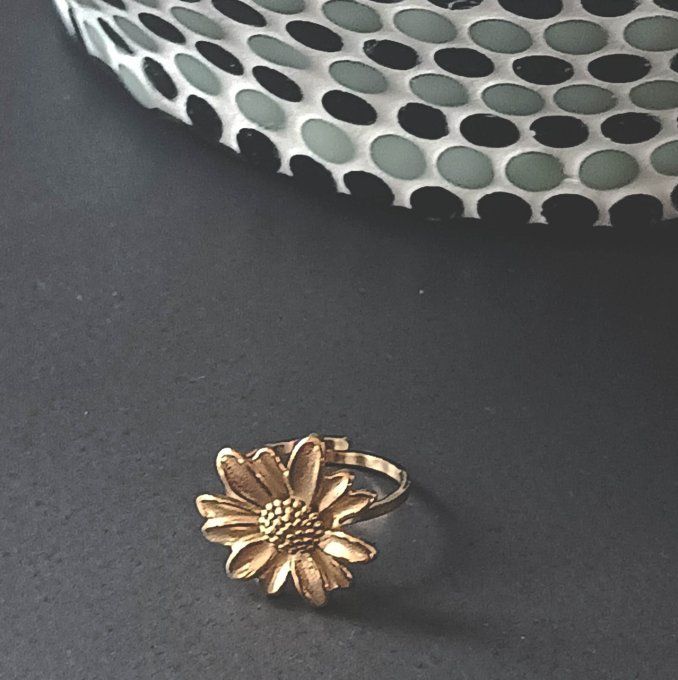 Bague-acier-ajustable-Pendentif-fleur-doré