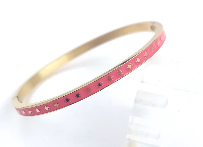 bracelet-jonc-manchette-georgette-acier-ferme-colore-emaille-rose-etoile