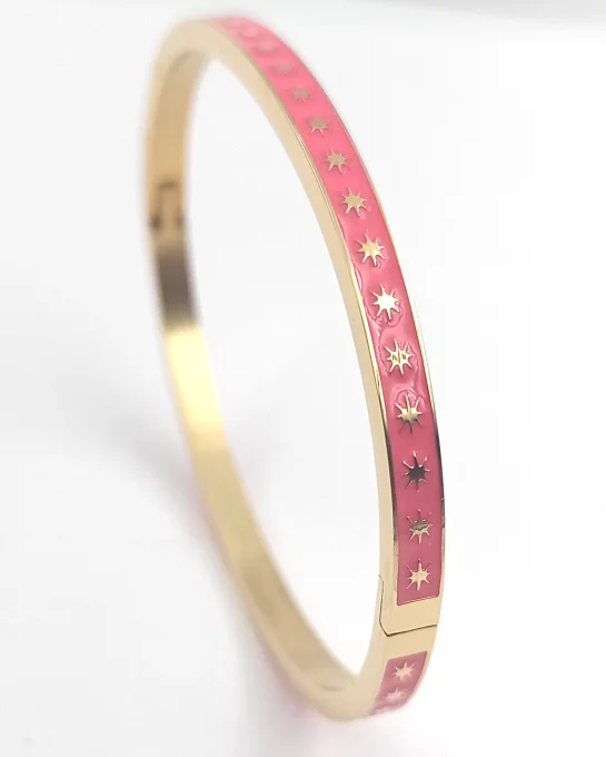 bracelet-jonc-manchette-georgette-acier-ferme-colore-emaille-rose-etoile