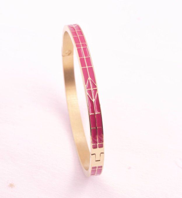 bracelet-jonc-ferme-manchette-georgette-acier-ferme-colore-emaille-rose-foncé