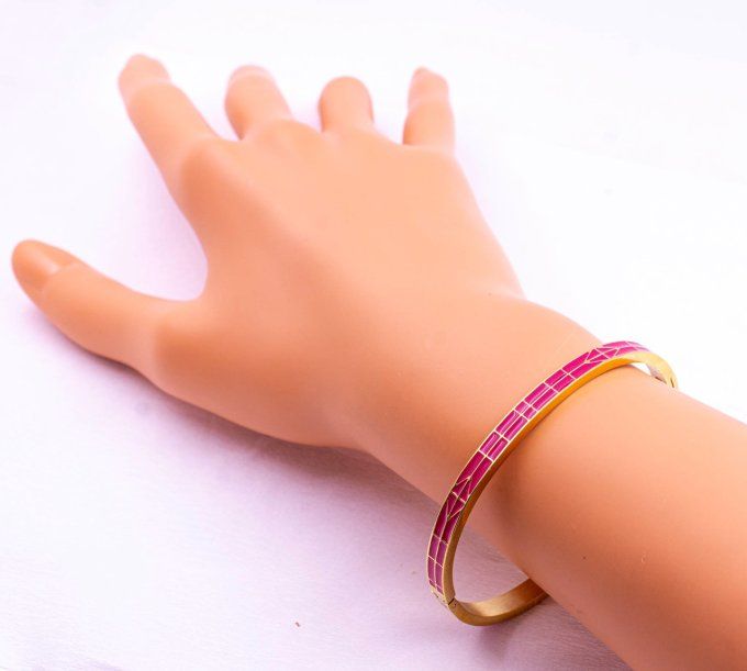 bracelet-jonc-ferme-manchette-georgette-acier-ferme-colore-emaille-rose-foncé