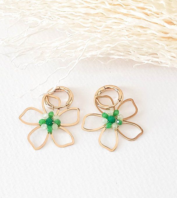 Boucles-oreilles-acier-minicreole-mini-creole-fleur-perles-tricot-vert