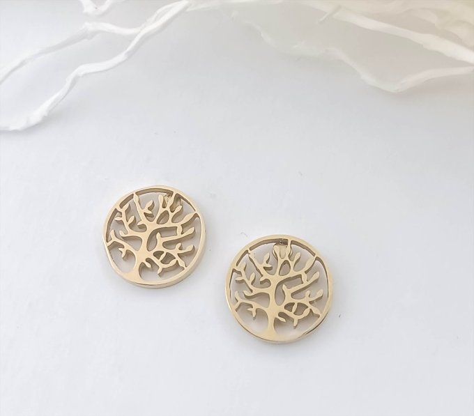 Boucles d'oreilles petites puces ronds ajourés arbre de vie