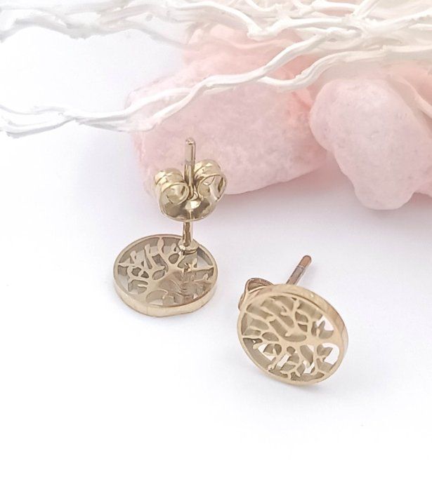 Boucles d'oreilles petites puces ronds ajourés arbre de vie