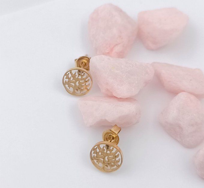 Boucles d'oreilles petites puces ronds ajourés arbre de vie