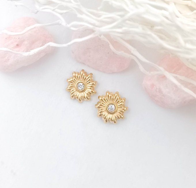 Boucles d'oreilles petites puces ronds en forme de fleur