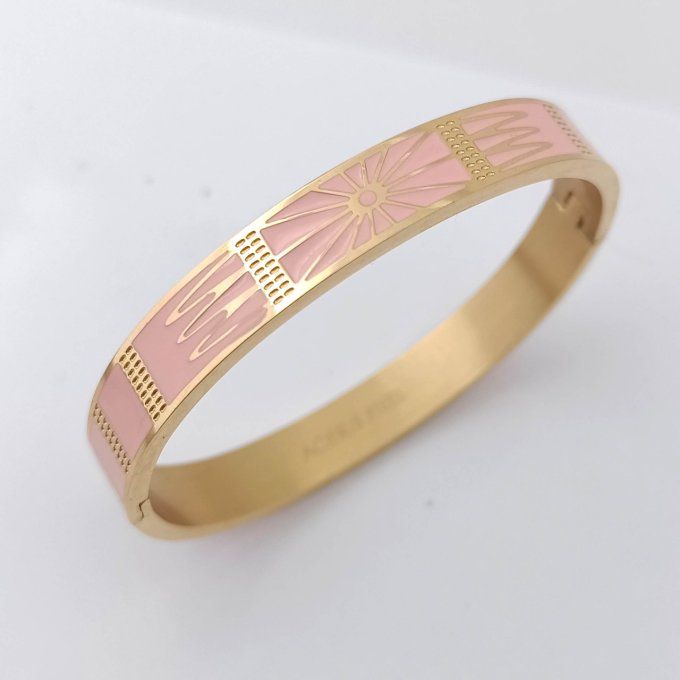 bracelet manchette jonc fermé en acier pour tendance femme coloré rose