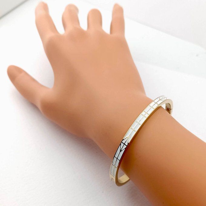 Bracelet jonc en acier émaillé blanc