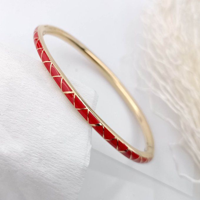 bracelet jonc fin tendance en acier pour femme rouge