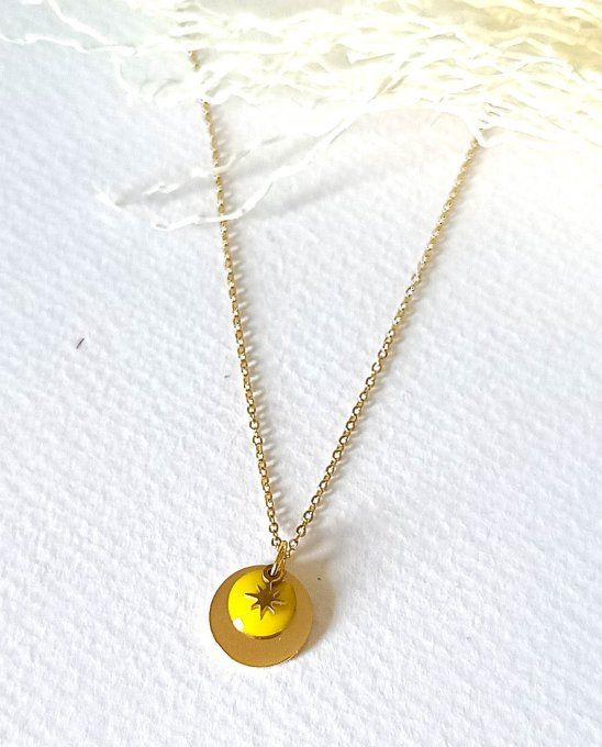 Collier en acier inoxydable  émail jaune